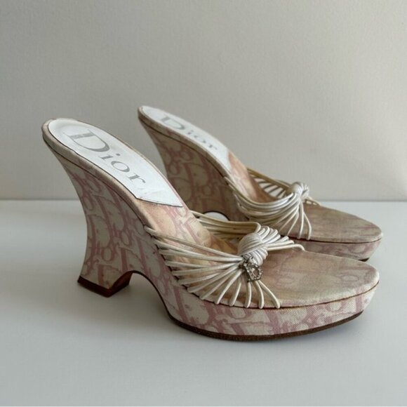 DIOR Y2K Vintage John Galliano Pink White Monogram Logo Trotter Platform sz 37 - Picture 2 of 12